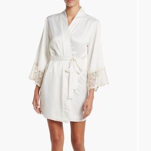 Luxurious White Lace Trim Satin Robe